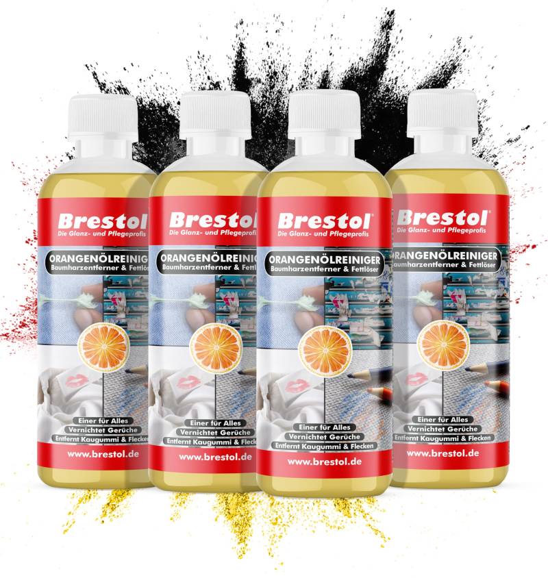 Brestol® ORANGENREINIGER 4X 300 ml - Universalreiniger Fett Öl Kaugummi Baumharz Entferner Baumharzentferner Geruchsneutralisierer Orangenölreiniger von Brestol