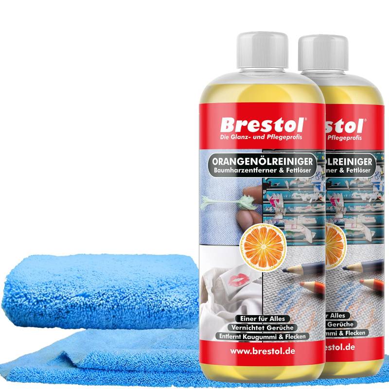 Brestol ORANGENREINIGER Set2 (2X 1000 ml + Zubehör) - Universalreiniger Fett Öl Kaugummi Baumharz-Entferner Geruchsneutralisierer Orangenölreiniger von Brestol