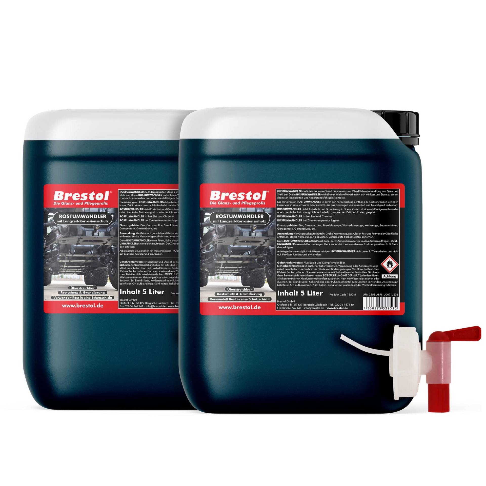 Brestol® ROSTUMWANDLER 10 Liter inkl. Auslaufhahn 51 mm - Rostkonverter & Grundierung in einem Zug - Rostschutz Rostlöser von Brestol