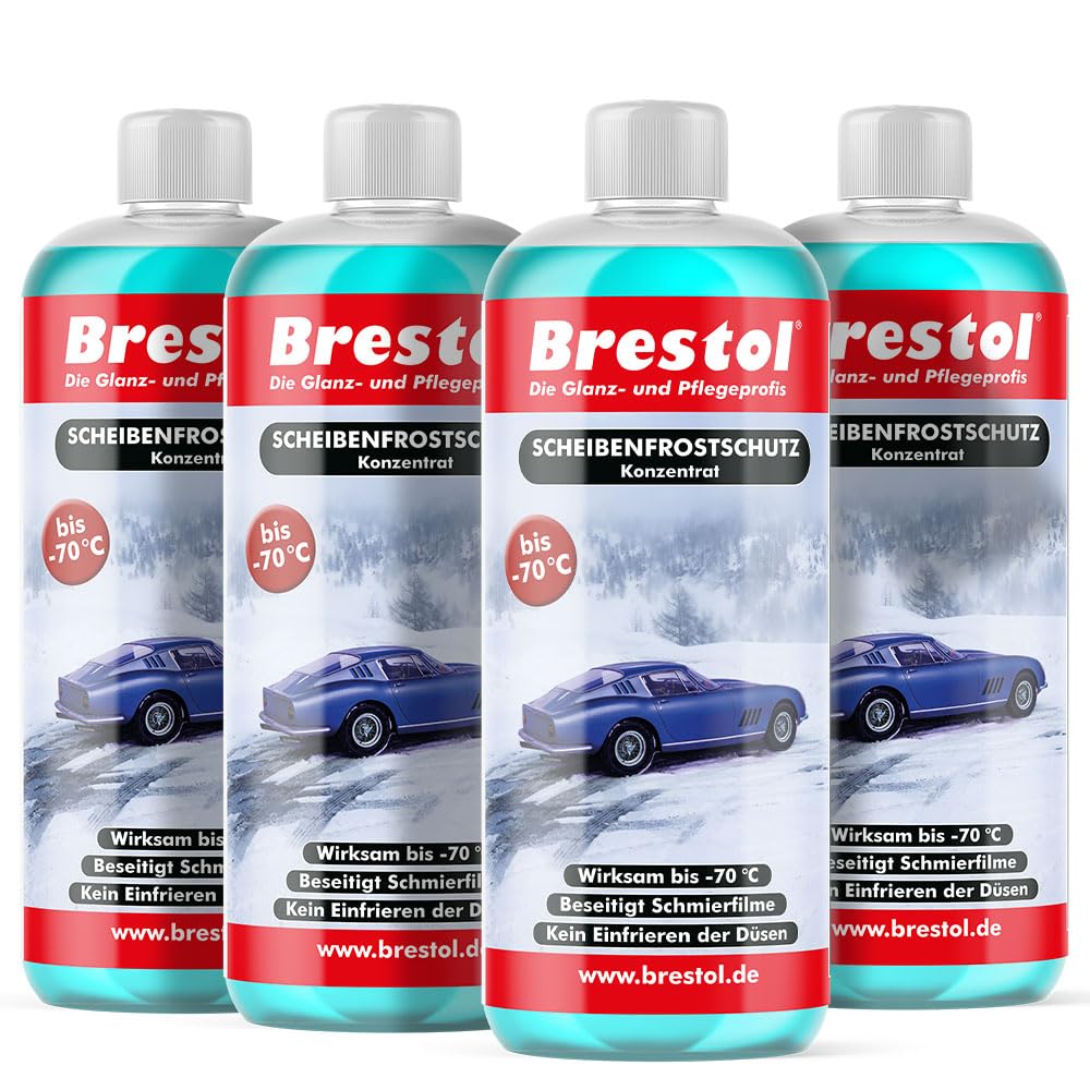 Brestol Scheibenfrostschutz 4X 1000 ml Konzentrat -70 °C - Waschanlagenzusatz Antifrost Anti-Frost Klarsicht Enteiser Scheibenenteiser Klare Sicht von Brestol