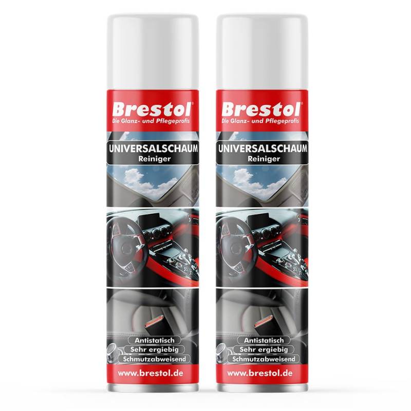 Brestol Autoreiniger 2x 400 ml Sprühdose - Universalreiniger Schaum Glasreiniger Scheibenreiniger Spiegelreiniger Fensterreiniger Reinigerschaum Universalschaum von Brestol