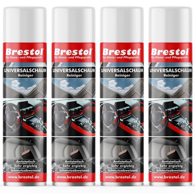 Brestol Autoreiniger 4x 400 ml Sprühdose - Universalreiniger Schaum Glasreiniger Scheibenreiniger Spiegelreiniger Fensterreiniger Reinigerschaum Universalschaum von Brestol