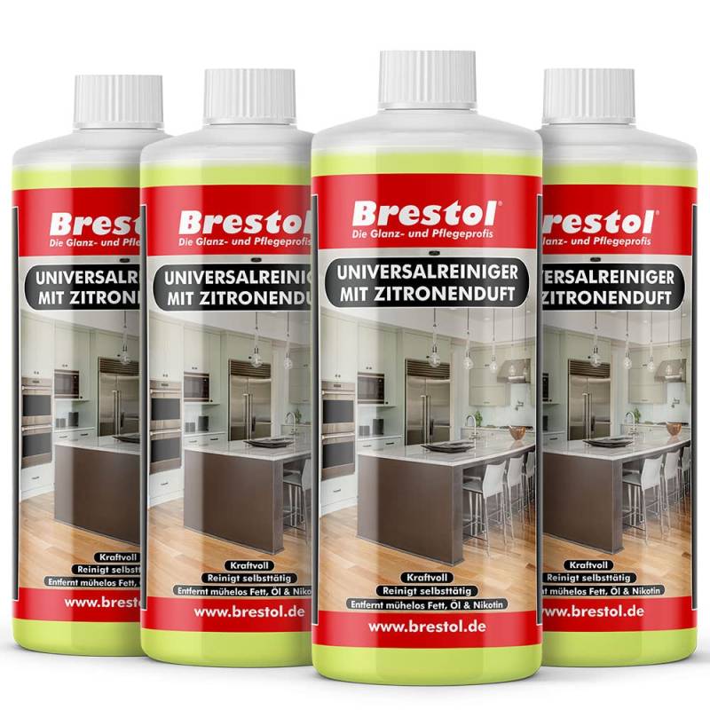 FETTLÖSER Zitrone 4x 1000 ml - Konzentrat Öl Ruß Nikotinentferner Allzweckreiniger - Poolreiniger Küchenreiniger Reinigungskonzentrat von Brestol