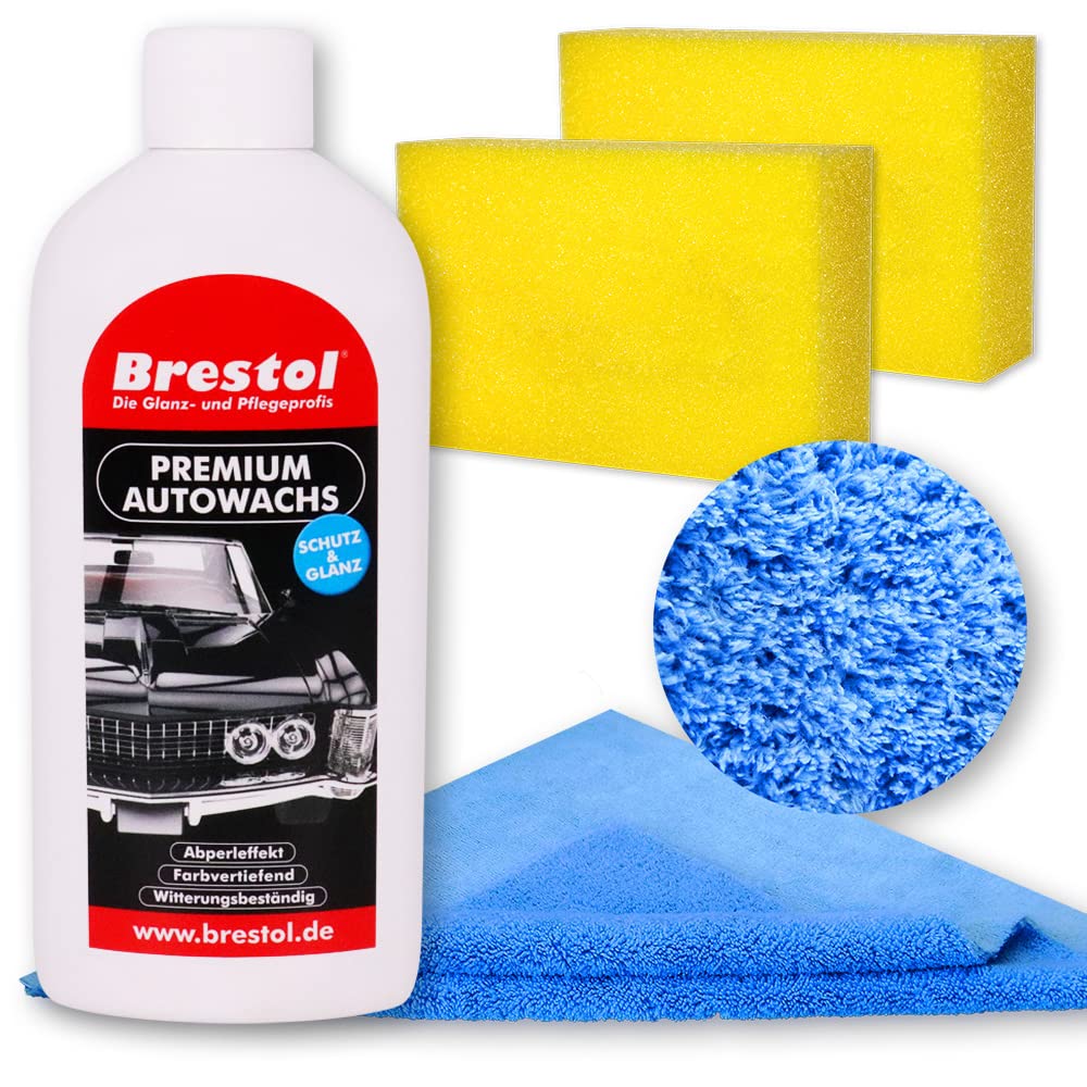 Brestol LACKVERSIEGELUNG Set4 (500 ml + Zubehör) - mit Carnaubawachs - Hartwachspolitur Autopolitur Hartwachs Abperleffekt Abperl-Effekt Nano streusalzbeständig von Brestol