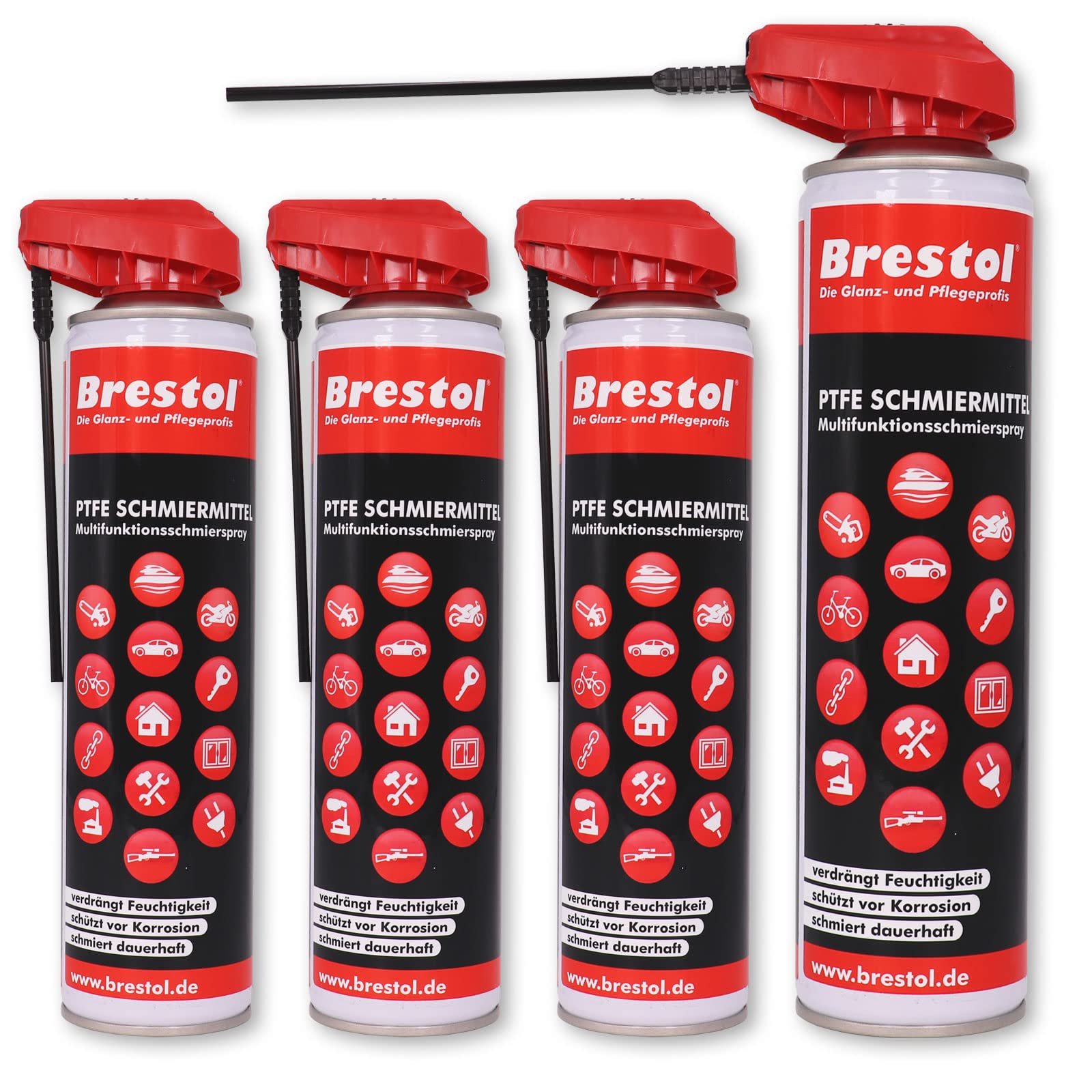 PTFE Spray 4x 400 ml - 10 in 1 Schmierspray auf PTFE-Basis Schmiermittel Kettenspray Rostlöser Kriechöl Schneidöl Trennmittel Korrosionsschutz Kontaktspray Zahnradspray Feuchtigkeitsverdränger PTFE Spray 4x 400 ml - 10 in 1 Schmierspray auf PTFE-Basis Schmiermittel Kettenspray Rostlöser Kriechöl Schneidöl Trennmittel Korrosionsschutz Kontaktspray Zahnradspray Feuchtigkeitsverdränger von Brestol