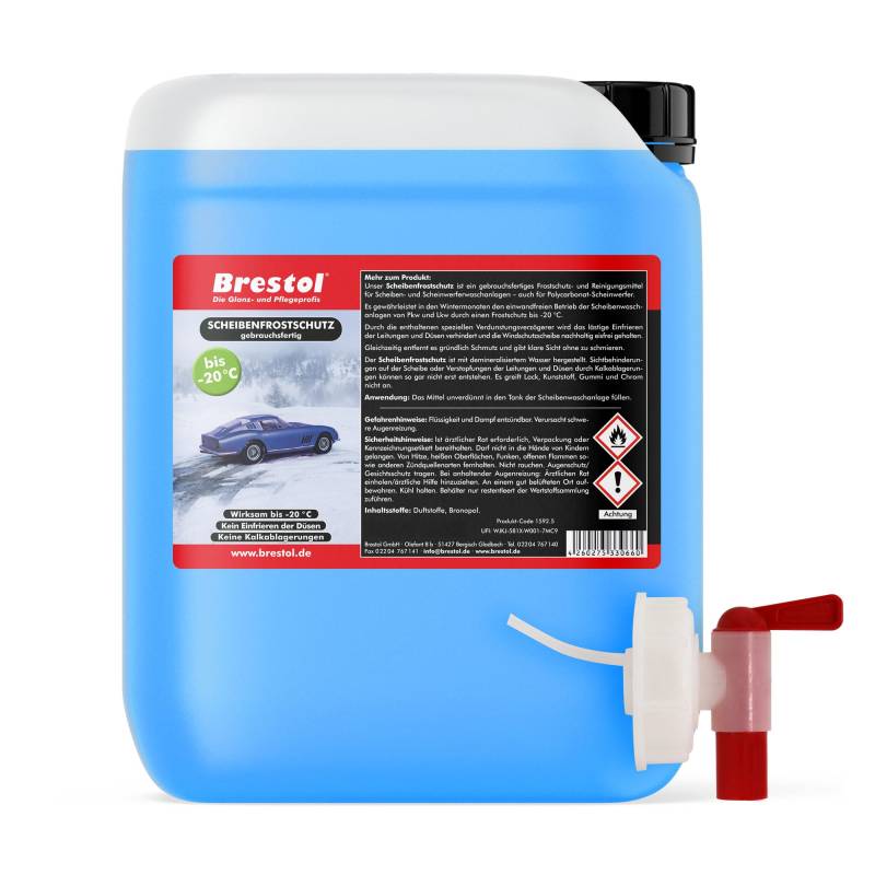 Brestol Scheibenfrostschutz 25 Liter gebrauchsfertig -20 °C inkl. Auslaufhahn 61 mm - Waschanlagenzusatz Antifrost Anti-Frost Klarsicht Enteiser Scheibenenteiser Klare Sicht von Brestol