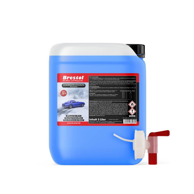 Brestol Scheibenfrostschutz 5 Liter Konzentrat -70 °C - inkl. Auslaufhahn 51 mm - Waschanlagenzusatz Antifrost Anti-Frost Klarsicht Enteiser Scheibenenteiser Klare Sicht von Brestol