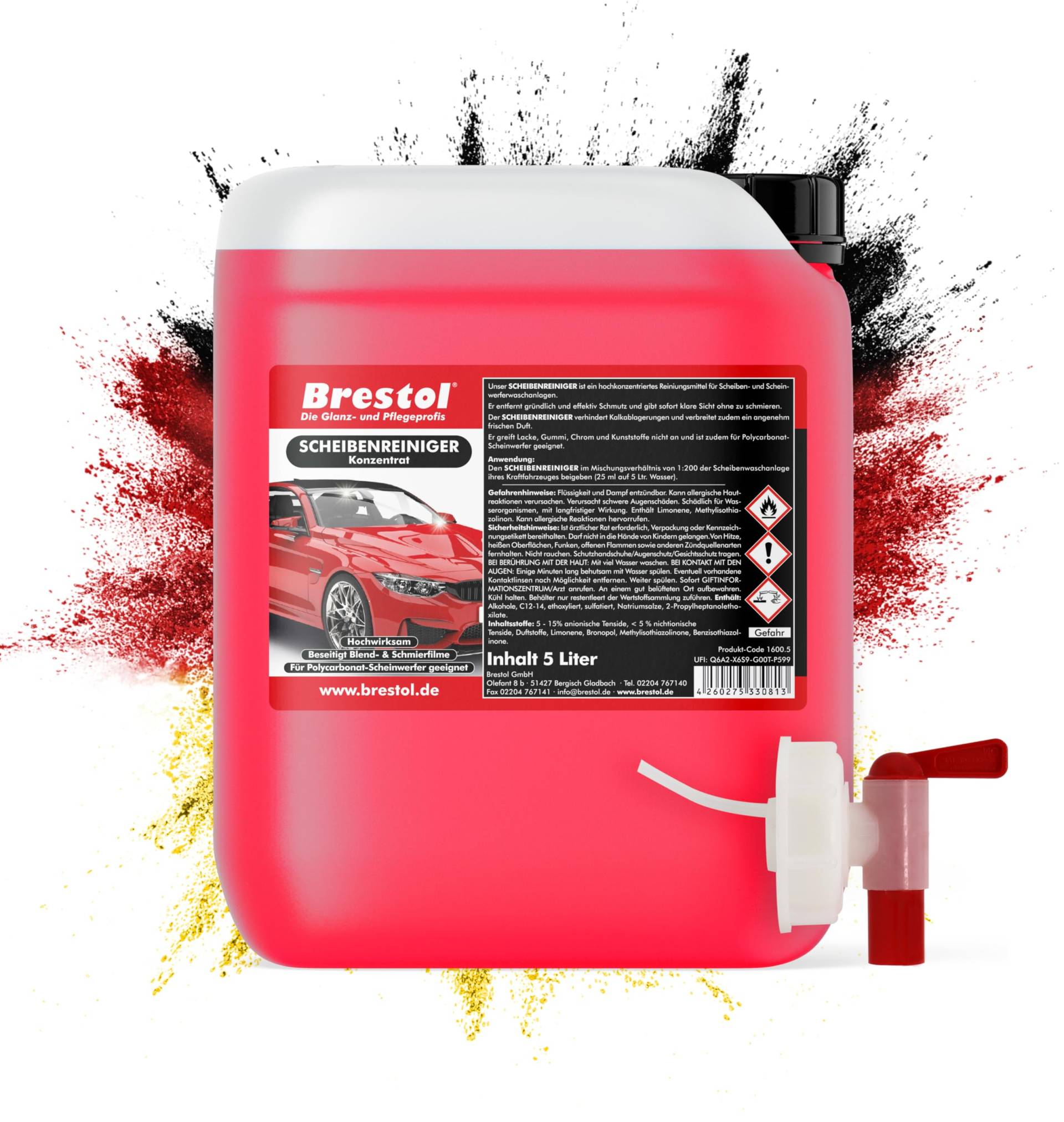 BRESTOL® Scheibenreiniger-Konzentrat für Autos 5 Liter - Für klare Sicht ohne Schlieren – Ergiebiger Reiniger mit starker Reinigungskraft – Ergibt über 1000 Liter gebrauchsfertigen Scheibenreiniger von Brestol