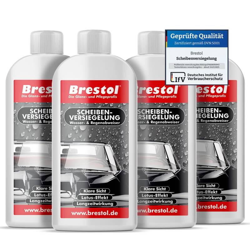 Brestol® Scheibenversiegelung 4X 250 ml - Regenabweiser Wasserabweiser Abperleffekt Abperl-Effekt Nano - Der unsichtbare Scheibenwischer - Rain-Repellent Glasversiegelung Lotuseffekt von Brestol