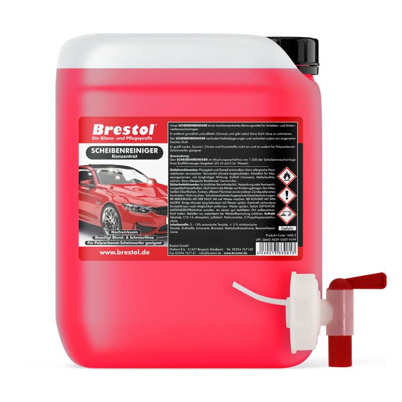 Brestol® Scheibenreiniger-Konzentrat für Autos 25 Liter - Für klare Sicht ohne Schlieren – Ergiebiger Reiniger mit starker Reinigungskraft – Ergibt über 5000 Liter gebrauchsfertigen Scheibenreiniger von Brestol