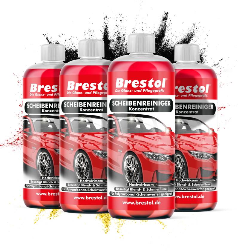 BRESTOL® Scheibenreiniger-Konzentrat für Autos 4x 1000 ml - Für klare Sicht ohne Schlieren – Ergiebiger Reiniger mit starker Reinigungskraft – Ergibt über 800 Liter gebrauchsfertigen Scheibenreiniger von Brestol