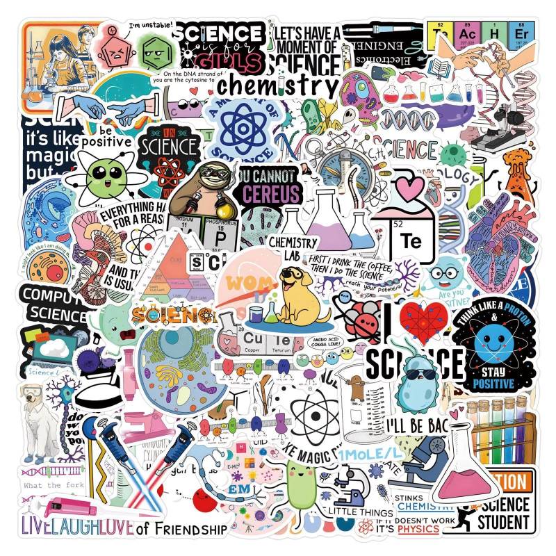 100 Stück Student Wissenschaftlich Aufkleber Auto Laptop Telefon Gitarre Skateboard Motorrad Fahrrad Biologie Labor Stickers Set Vinyl Wasserdicht Aesthetic Aufkleber für Jugendliche Kinder Erwachsene von Bric Dodo