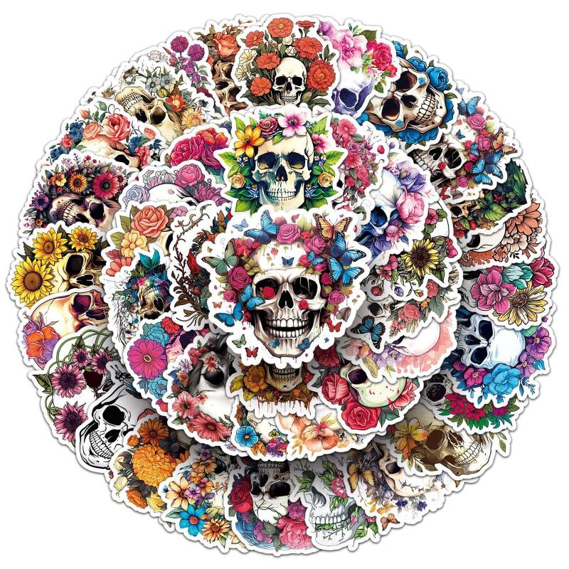 50 Stück Kopfschädel Aufkleber Auto Laptop Telefon Gitarre Skateboard Motorrad Fahrrad human skeleton Skull Stickers Set Vinyl Wasserdicht Aesthetic Aufkleber für Jugendliche Kinder Erwachsene von Bric Dodo