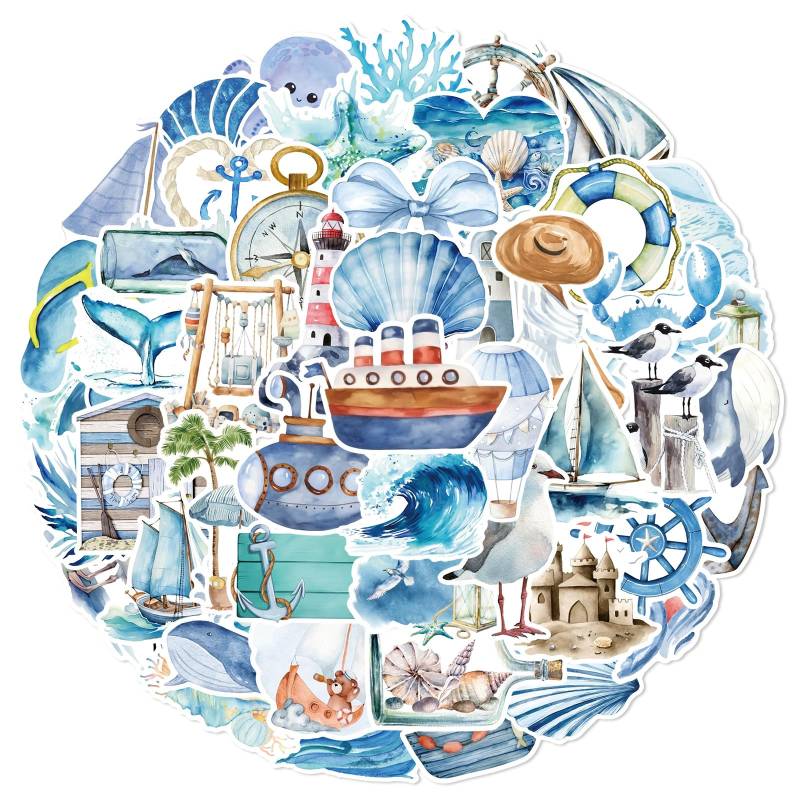Bric Dodo 50 Stück Ozeane Aufkleber Auto Laptop Telefon Gitarre Skateboard Motorrad Fahrrad Ocean Animal Stickers Set Vinyl Wasserdicht Aesthetic Aufkleber für Jugendliche Kinder Erwachsene von Bric Dodo