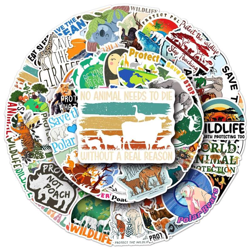 Bric Dodo 50 Stück Tiere Schützen Aufkleber Auto Laptop Telefon Gitarre Skateboard Motorrad Fahrrad Protect Animal Stickers Set Vinyl Wasserdicht Aesthetic Aufkleber für Jugendliche Kinder Erwachsene von Bric Dodo