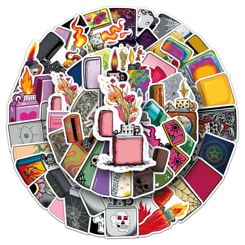 Bric Dodo 50 Stück Feuerzeug Aufkleber Auto Laptop Telefon Gitarre Skateboard Motorrad Fahrrad Lighter Stickers Set Vinyl Wasserdicht Aesthetic Aufkleber für Jugendliche Kinder Erwachsene von Bric Dodo