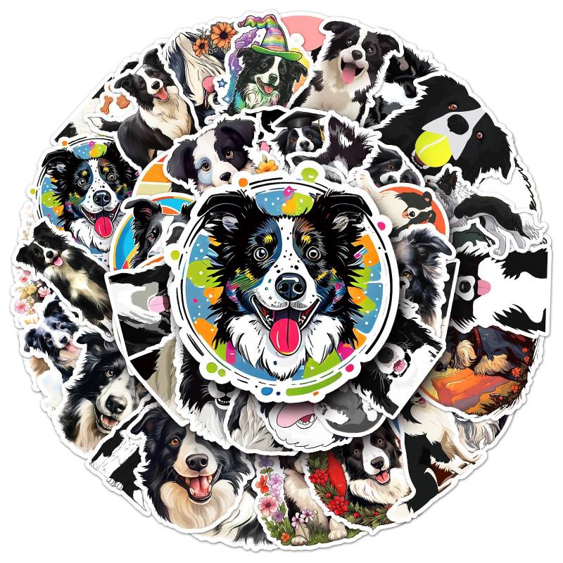 Bric Dodo 50 Stück Grenzhund Aufkleber Auto Laptop Telefon Gitarre Skateboard Motorrad Fahrrad Border-Collie Stickers Set Vinyl Wasserdicht Aesthetic Aufkleber für Jugendliche Kinder Erwachsene von Bric Dodo