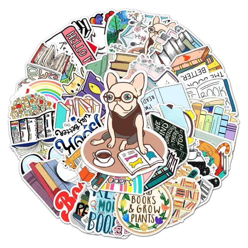 Bric Dodo 50 Stück Lesen Aufkleber Auto Laptop Telefon Gitarre Skateboard Motorrad Fahrrad Reading Stickers Set Vinyl Wasserdicht Aesthetic Aufkleber für Jugendliche Kinder Erwachsene von Bric Dodo