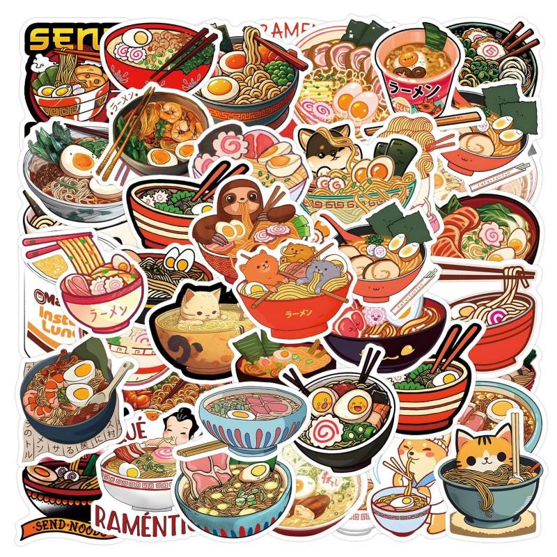 Bric Dodo 50 Stück Ramen Aufkleber Auto Laptop Telefon Gitarre Skateboard Motorrad Ramen Stickers Set Vinyl Wasserdicht Aesthetic Aufkleber für Jugendliche Kinder Erwachsene von Bric Dodo