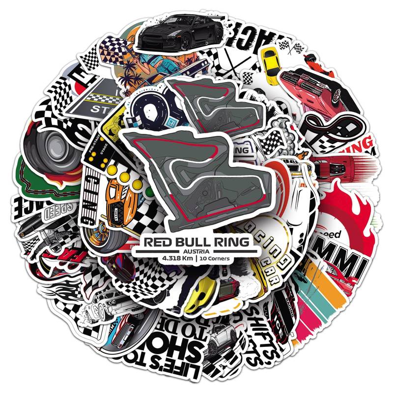 Bric Dodo 50 Stück Rennwettbewerb Aufkleber Auto Laptop Telefon Gitarre Skateboard Motorrad Fahrrad Rennen Stickers Set Vinyl Wasserdicht Aesthetic Aufkleber für Jugendliche Kinder Erwachsene von Bric Dodo