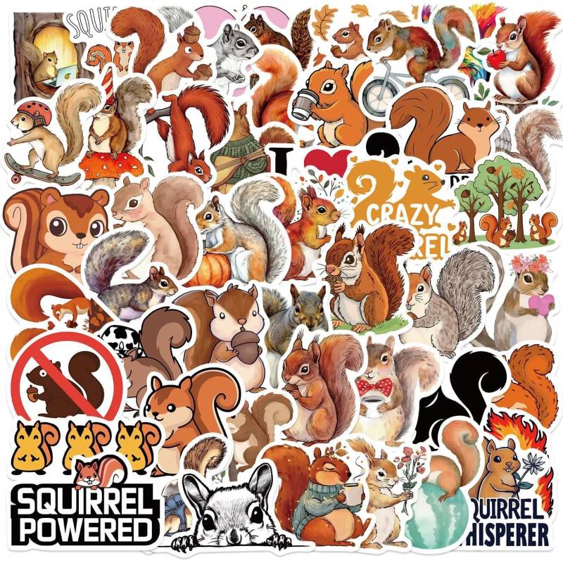Bric Dodo 50 Stück Squirrel Aufkleber Auto Laptop Telefon Gitarre Skateboard Motorrad Fahrrad Cute Cartoon Stickers Set Vinyl Wasserdicht Aesthetic Aufkleber für Jugendliche Kinder Erwachsene von Bric Dodo