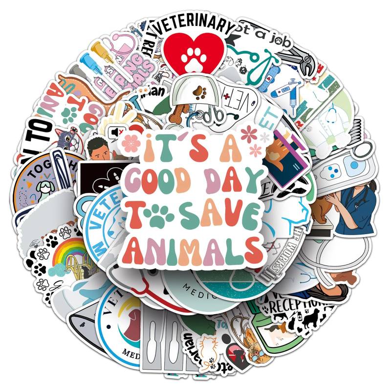 Bric Dodo 50 Stück Tierarzt Aufkleber Auto Laptop Telefon Gitarre Skateboard Motorrad Fahrrad Veterinarian Stickers Set Vinyl Wasserdicht Aesthetic Aufkleber für Jugendliche Kinder Erwachsene von Bric Dodo