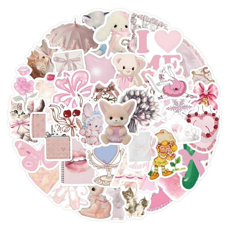 Bric Dodo 60 Stück Coquette Aufkleber Auto Laptop Telefon Gitarre Skateboard Motorrad Fahrrad Coquette Stickers Set Vinyl Wasserdicht Aesthetic Aufkleber für Jugendliche Kinder Erwachsene von Bric Dodo