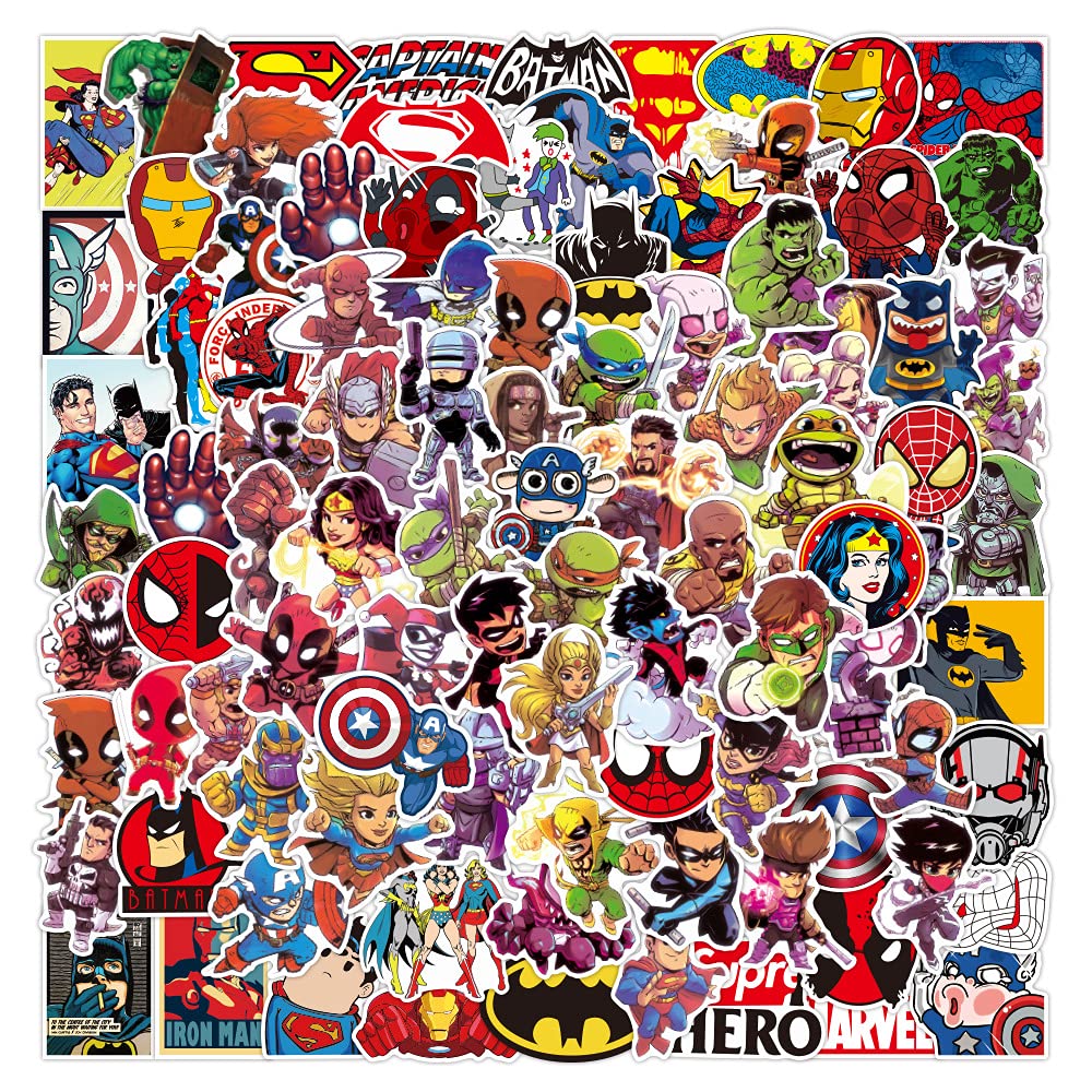100 Stück Superheld Sticker Set,Aufkleber Pack Superhelden Aufkleber für Wasserflaschen,Trinkflasche,Spiderman Vinyl-Aufkleber für Laptop-Skateboard-Gepäck-Aufkleber Graffiti-Patches-Aufkleber von Bric Dodo