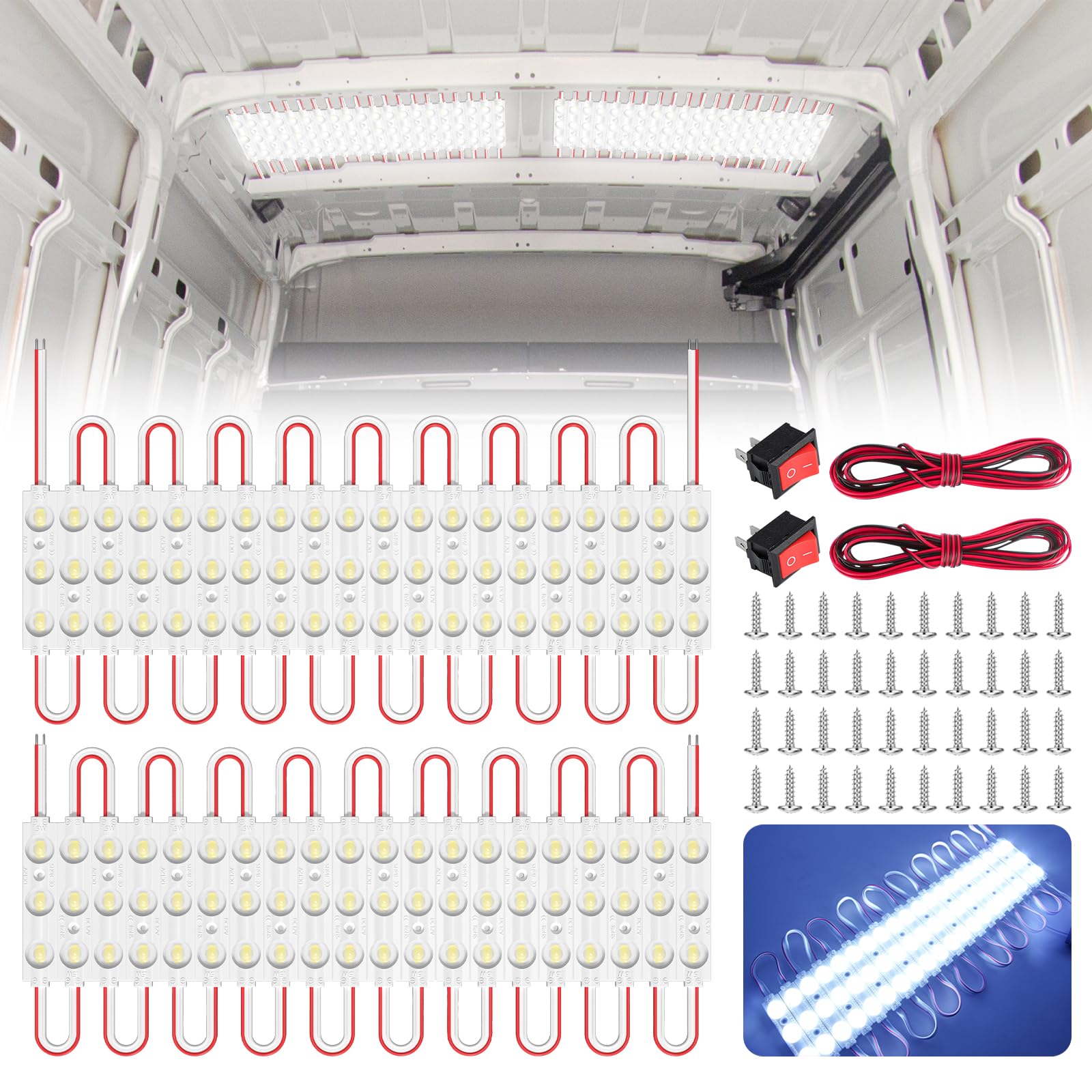 12V 120 LEDs Van Innenbeleuchtung Wasserdicht Hellweiß Auto 12V Interior Licht LED Deckenleuchten Kit Dome Lampe für Van RV LKW Auto Fahrzeug Camper Truck Boote Auto, 40 Module 12V 120 LEDs Van Innenbeleuchtung Wasserdicht Hellweiß Auto 12V Interior Licht LED Deckenleuchten Kit Dome Lampe für Van RV LKW Auto Fahrzeug Camper Truck Boote Auto, 40 Module von BrightArk