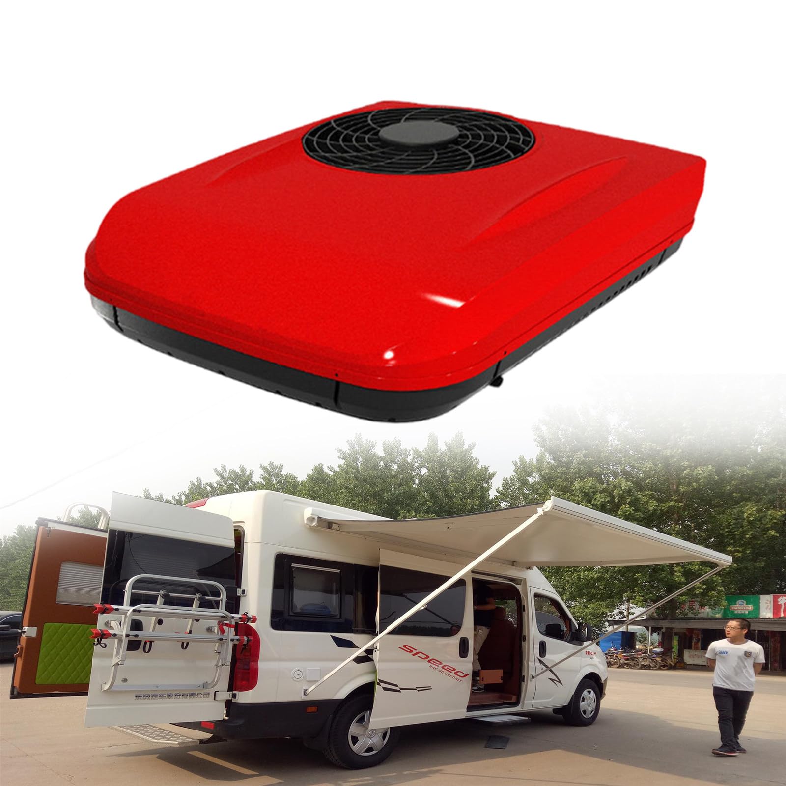 BrightFootBook Elektrische Wohnmobil-Dachklimaanlage, 12 V/24 V, Parkklimaanlage, Wohnmobil-Dachklimaanlage für SUV, Wohnmobil, LKW, Camper, Van, Wohnwagen,Red12V von BrightFootBook