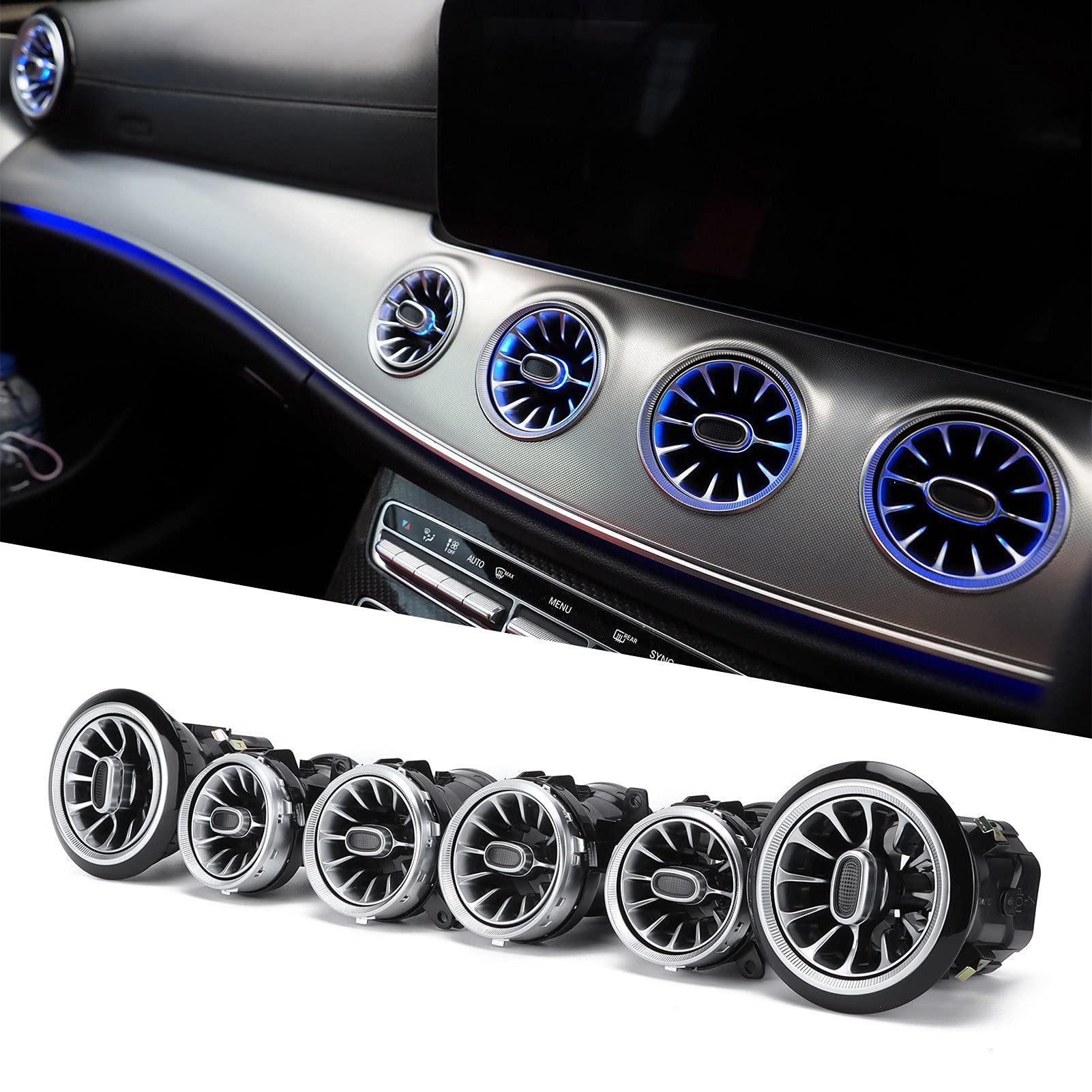 Brilluxa 6-teiliges 64-Farben-Front-LED-Turbinen-Luftauslass-Umgebungslicht-Set, Kompatibel mit Mercedes-Benz E-Klasse W213 C238 2017–2021, LED-Atmosphärenlichtauslässe Brilluxa 6-teiliges 64-Farben-Front-LED-Turbinen-Luftauslass-Umgebungslicht-Set, Kompatibel mit Mercedes-Benz E-Klasse W213 C238 2017–2021, LED-Atmosphärenlichtauslässe von Brilluxa