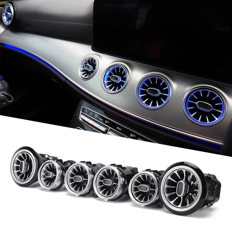 Brilluxa 6-teiliges 64-Farben-Front-LED-Turbinen-Luftauslass-Umgebungslicht-Set, Kompatibel mit Mercedes-Benz E-Klasse W213 C238 2017–2021, LED-Atmosphärenlichtauslässe von Brilluxa