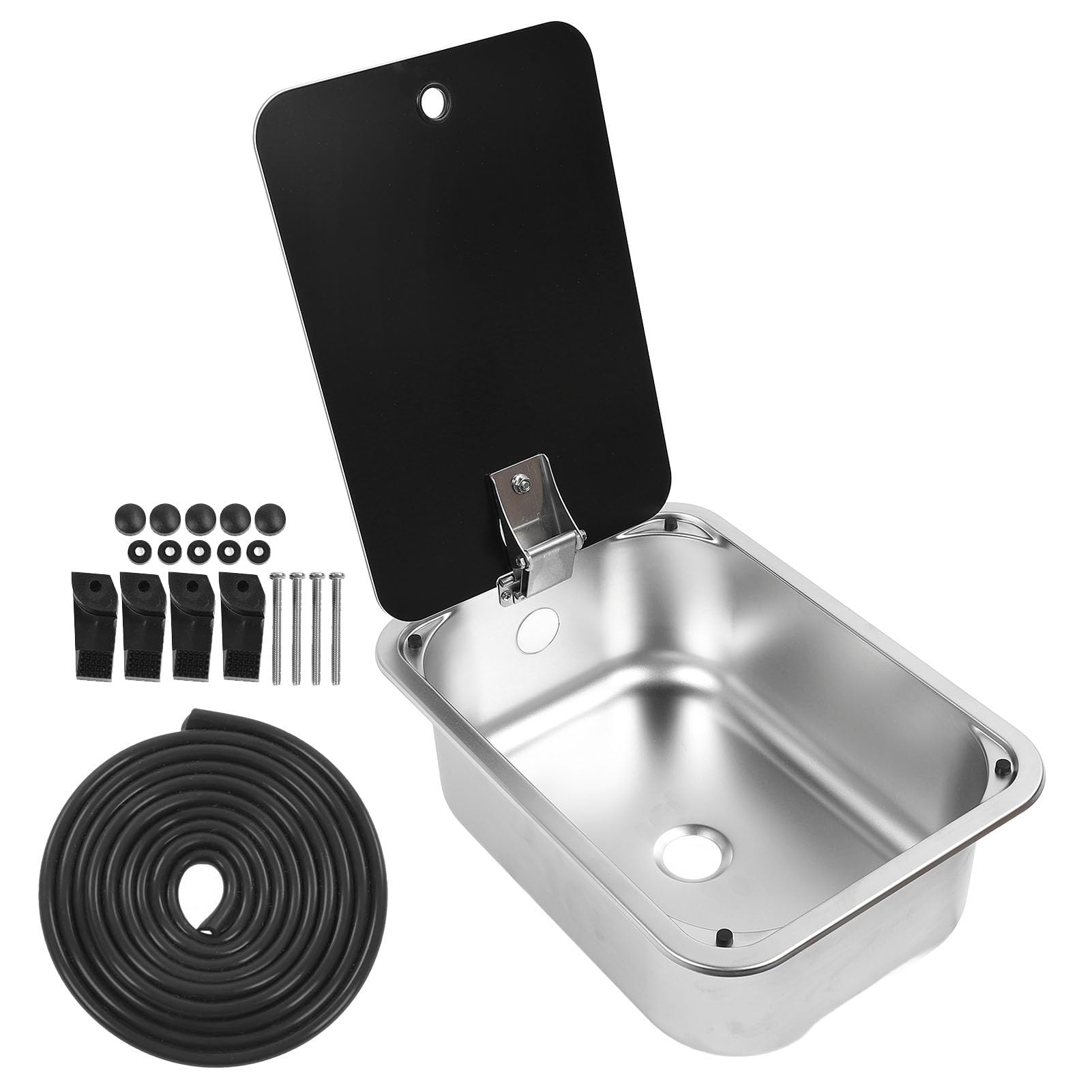 Brilluxa Bar Waschbecken, RV Einer Schüssel Edelstahl Waschbecken mit geschmittertem Glasdeckel, 40 -mm -Abflussloch Waschbecken für Wohnwagenboot, quadratische Küchenspüle Brilluxa Bar Waschbecken, RV Einer Schüssel Edelstahl Waschbecken mit geschmittertem Glasdeckel, 40 -mm -Abflussloch Waschbecken für Wohnwagenboot, quadratische Küchenspüle von Brilluxa
