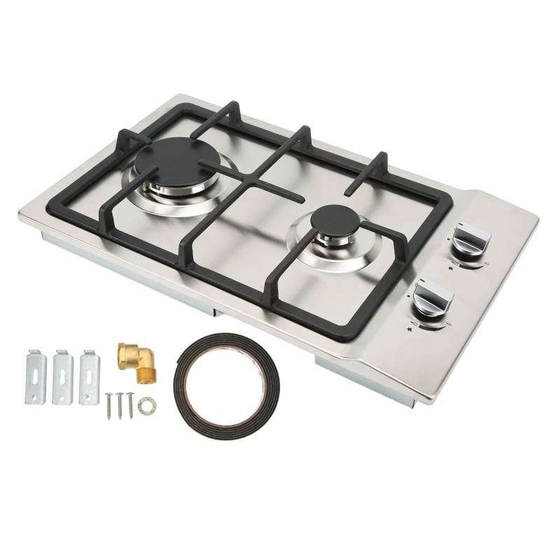 Brilluxa Gaskochfeld, 2 Brenner, Gasherd, Dual Fuel, Einbaukochfeld, kompatibel mit LPG NG, für Wohnmobil, Yacht, Gaskochfeld, 2 Brenner, Einbau-Gaskochfeld von Brilluxa