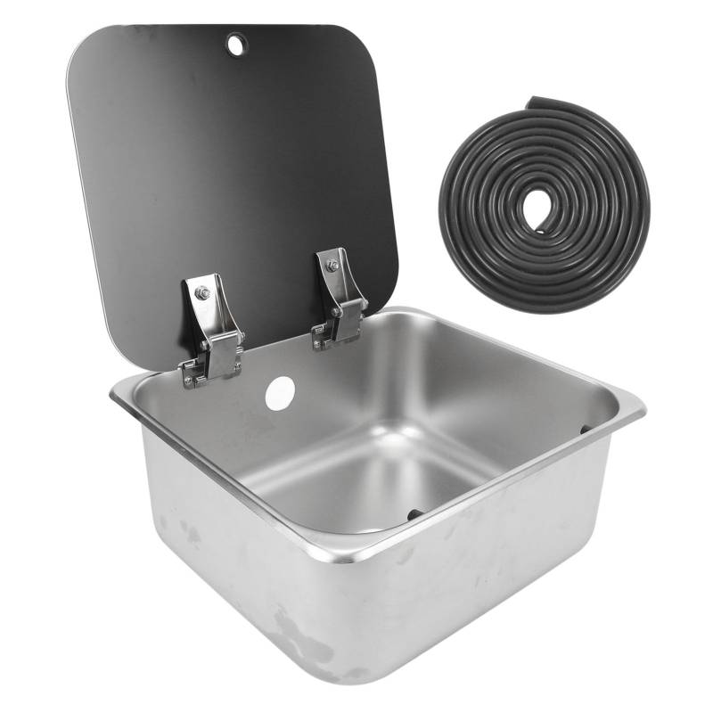 Brilluxa Küchenspüle, Edelstahlspüle Einheit für RV Food Truck Boat Motorrad, 15 l Waschbecken mit Glasdeckel, 40 mm Abflusshafenbecken von Brilluxa
