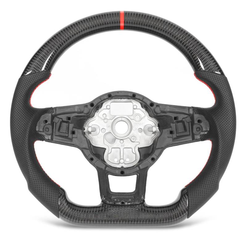Brilluxa Lenkrad, Kohlefaser-Lenkrad abdeckung, Ersatz kompatibel mit GLI R GTD perforiertes Leder, rot, nicht-Paddel-Shifter von Brilluxa