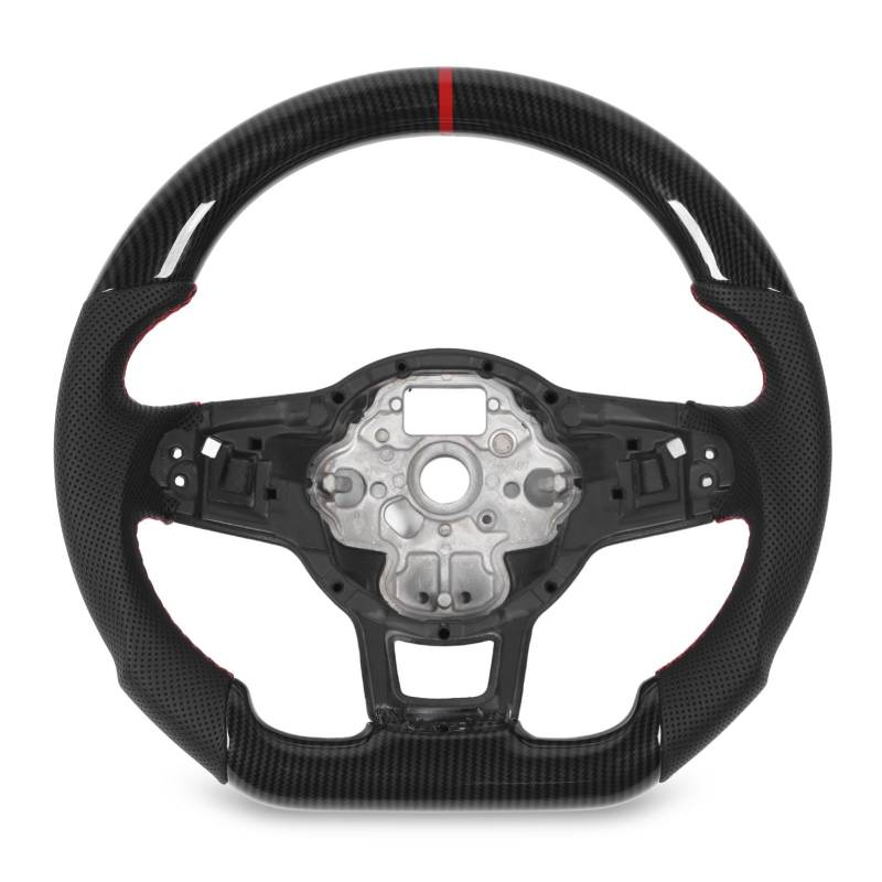 Brilluxa Lenkrad, Lenkrad in Carbonfaser-Optik, kompatibel mit GLI R GTD MQB, Ersatzlenkrad mit flacher Unterseite aus perforiertem Leder (Rot) von Brilluxa