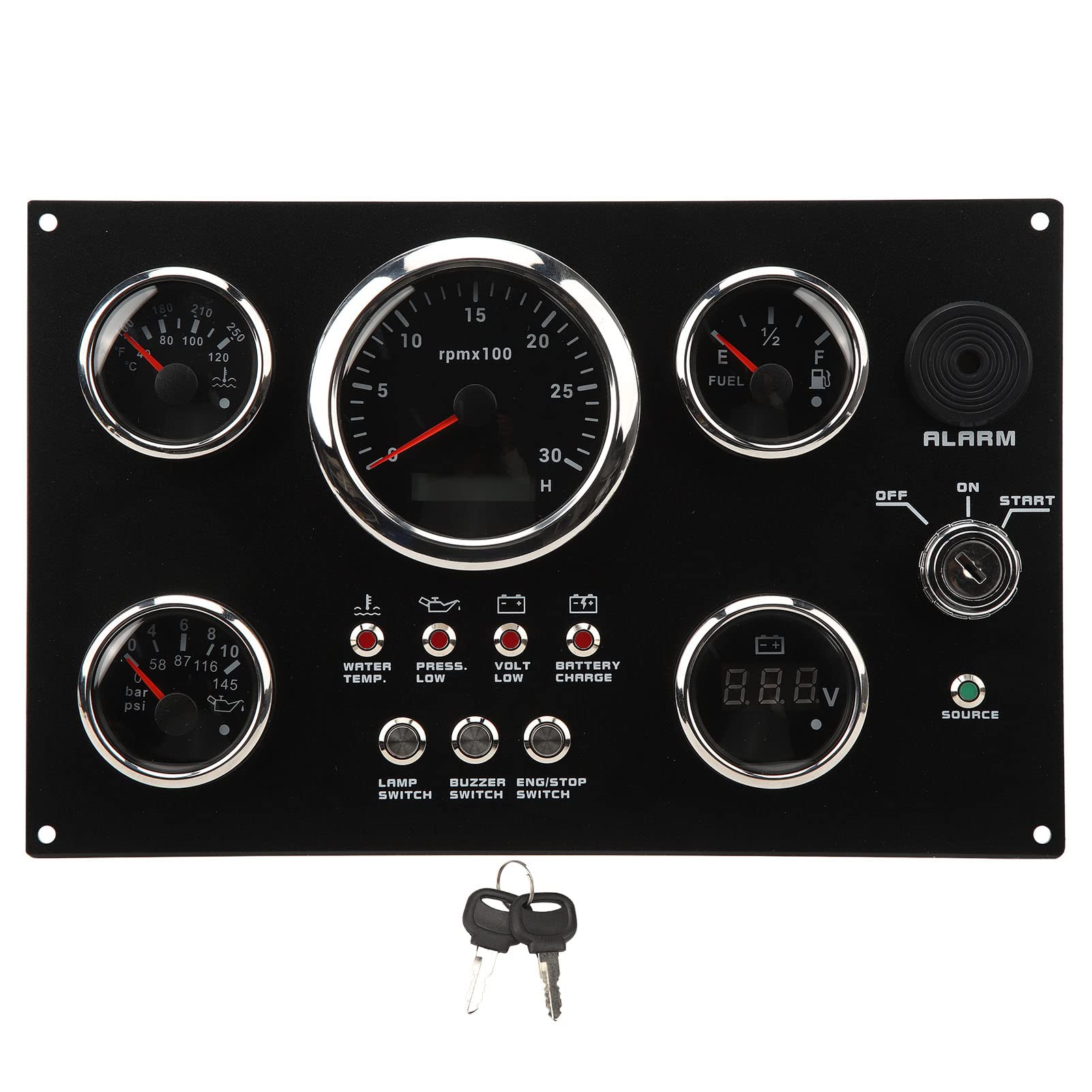 Brilluxa Messgeräte-Set, Drehzahlmesser, Kraftstoffzähler, Voltanzeige, 85 mm, rotes LED-Panel, 12 24 V, 5-Messgeräte-Kombiinstrumenten-Set von Brilluxa