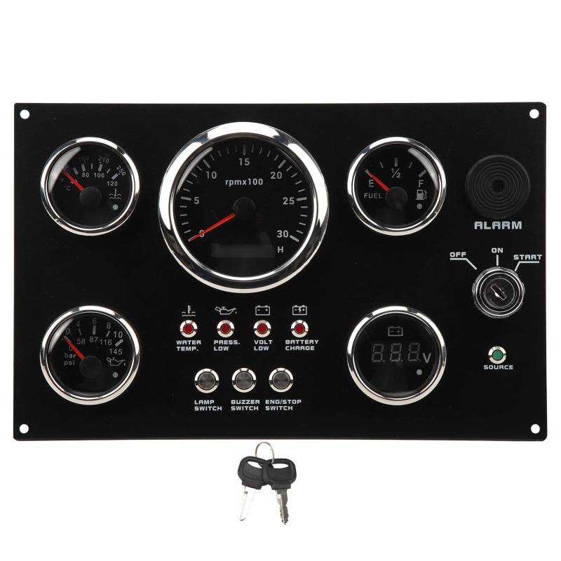 Brilluxa Messgeräte-Set, Drehzahlmesser, Kraftstoffzähler, Voltanzeige, 85 mm, rotes LED-Panel, 12 24 V, 5-Messgeräte-Kombiinstrumenten-Set von Brilluxa
