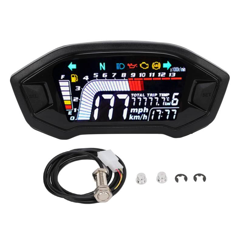 Brilluxa-Motorrad-Tachometer, 8-12 V Digital-Drehzahlmesser kompatibel mit 1 2 4 Zylindermotorrädern, universeller Kilometerzähler (With Sensors) von Brilluxa