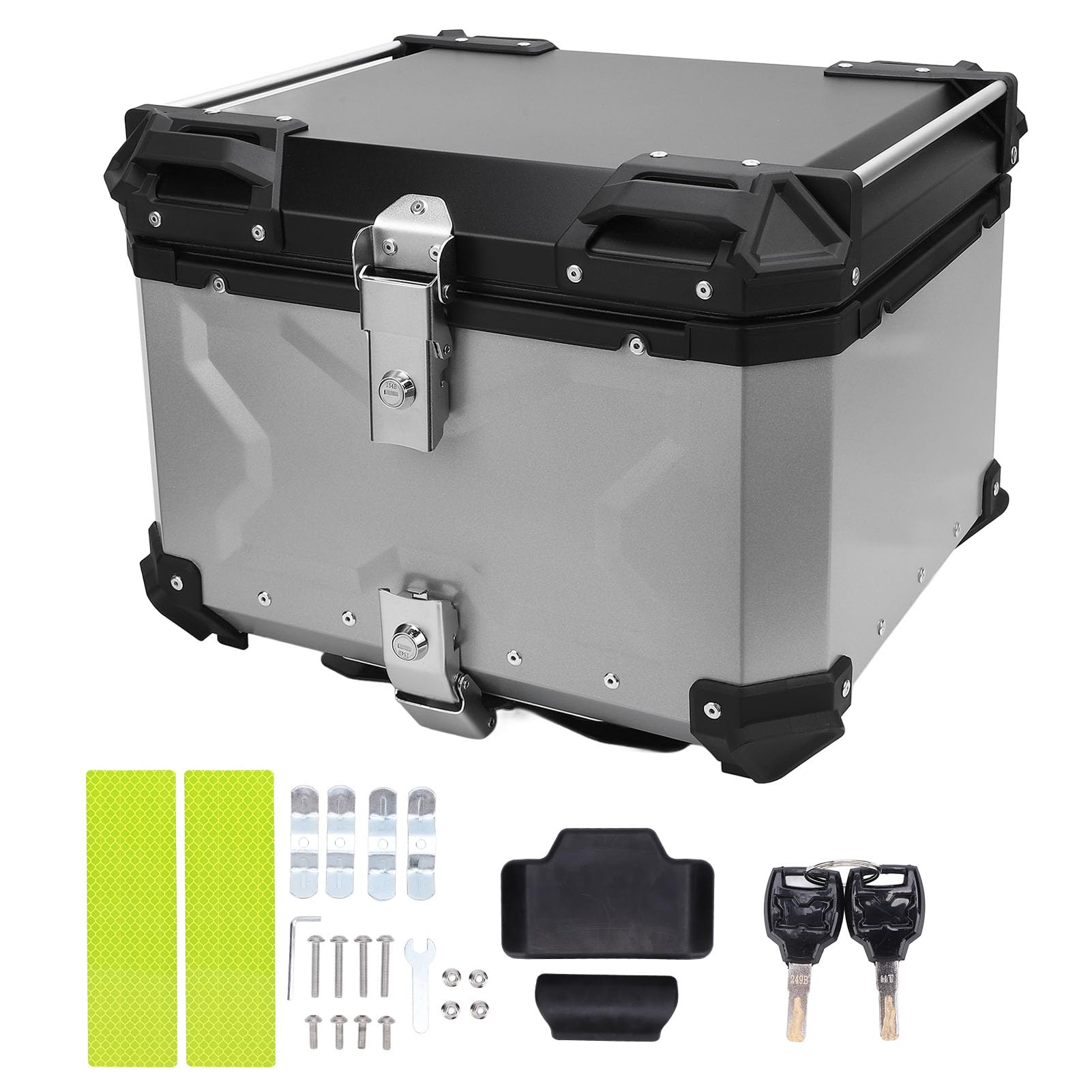 Brilluxa Top Box, Motorrad -Kofferraum -Gehäuse Helmspeicher, Gepäckträger 55L, Schnellfreisetzer Heck -Heckschachtel (Silber) von Brilluxa