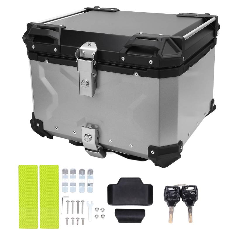 Brilluxa Top Box, Motorrad -Kofferraum -Gehäuse Helmspeicher, Gepäckträger 55L, Schnellfreisetzer Heck -Heckschachtel (Silber) von Brilluxa