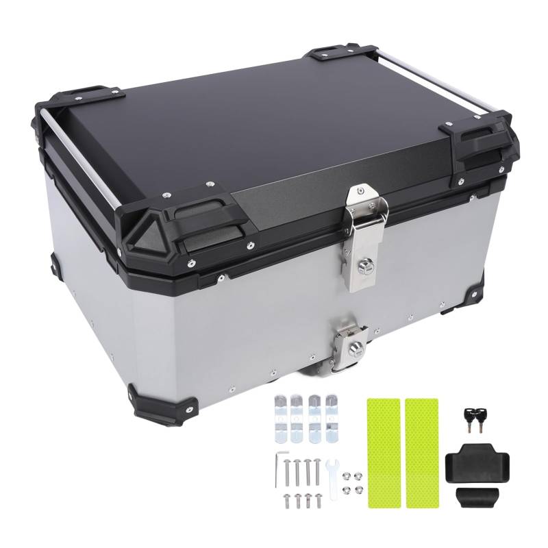 Brilluxa Top Box, Motorradkoffer für Helmgepäck, 65L Aluminium -Aufbewahrungsbox, Schnellfreisetzer hinterer Frachtträger von Brilluxa