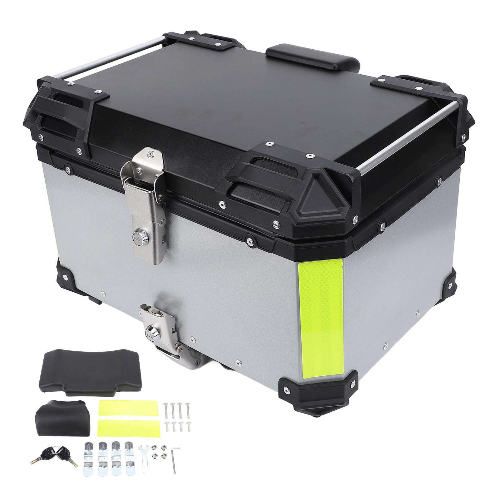 Brilluxa Topcase, Heckkoffer Aufbewahrungsbox Motorrad Heckträger 50L, Helmgepäckkoffer, Aluminium-Ladekoffer (Silber) von Brilluxa
