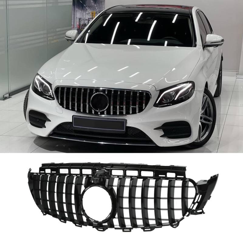 Fronthaubengrill für Panamericana GT Style Grill mit Kameralöchern für EClass W213 C238 S 213 PreFacelift 2017-2020, vordere Nierengrillabdeckung (Black) von Brilluxa
