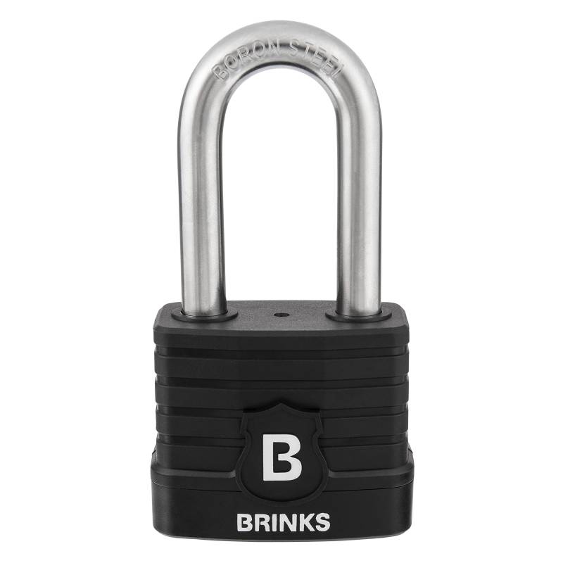 BRINKS - 50 mm kommerzieller laminierter Stahl, wetterbeständiges Vorhängeschloss mit 5,1 cm Bügel – TPE-umwickelter und gehärteter Borstahlbügel, schwarz von BRINKS