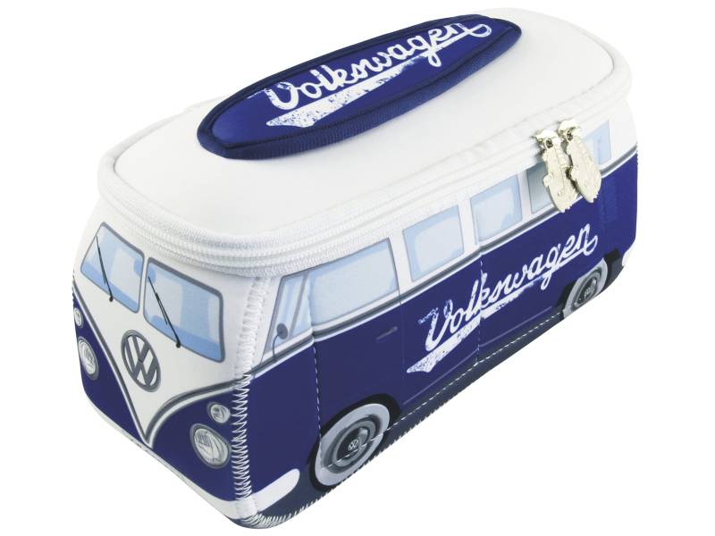 BRISA VW Collection - Volkswagen T1 Bulli Bus Universal-Schmink-Kosmetik-Kultur-Reise-Hausrats-Tasche-Mäppchen-Beutel (Neopren/Blau/Groß) von BRISA