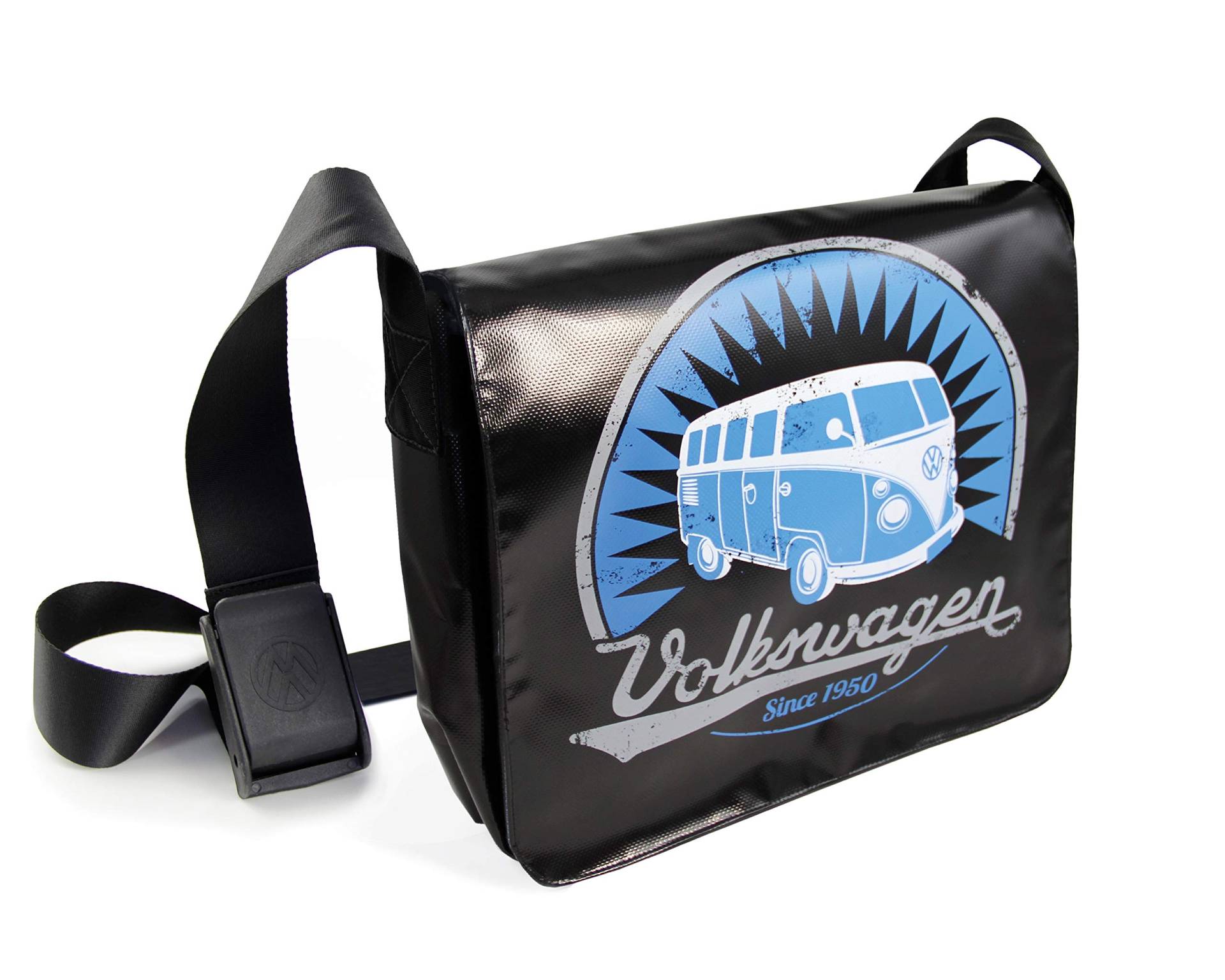 BRISA VW Collection - Stylishe & coole Volkswagen T1 Bulli Bus Retro/Vintage Outdoor Schulter-Umhänge-Tasche aus wetterfestem Tarpaulin/Plane (L/Schwarz) BRISA VW Collection - Stylishe & coole Volkswagen T1 Bulli Bus Retro/Vintage Outdoor Schulter-Umhänge-Tasche aus wetterfestem Tarpaulin/Plane (L/Schwarz) von BRISA