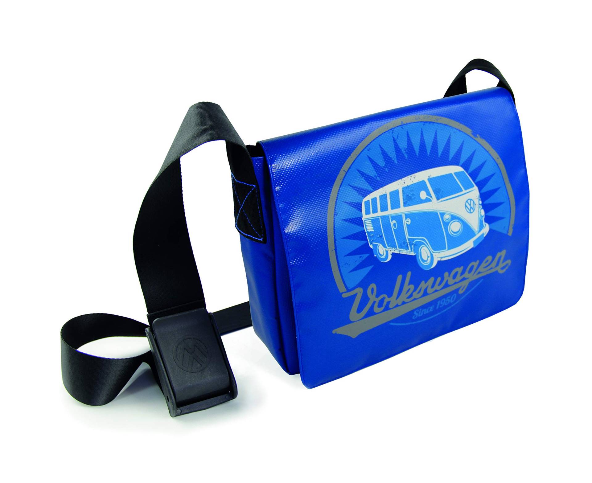 BRISA VW Collection - Stylishe & coole Volkswagen T1 Bulli Bus Retro/Vintage Outdoor Schulter-Umhänge-Tasche aus wetterfestem Tarpaulin/Plane (M/Blau) von BRISA