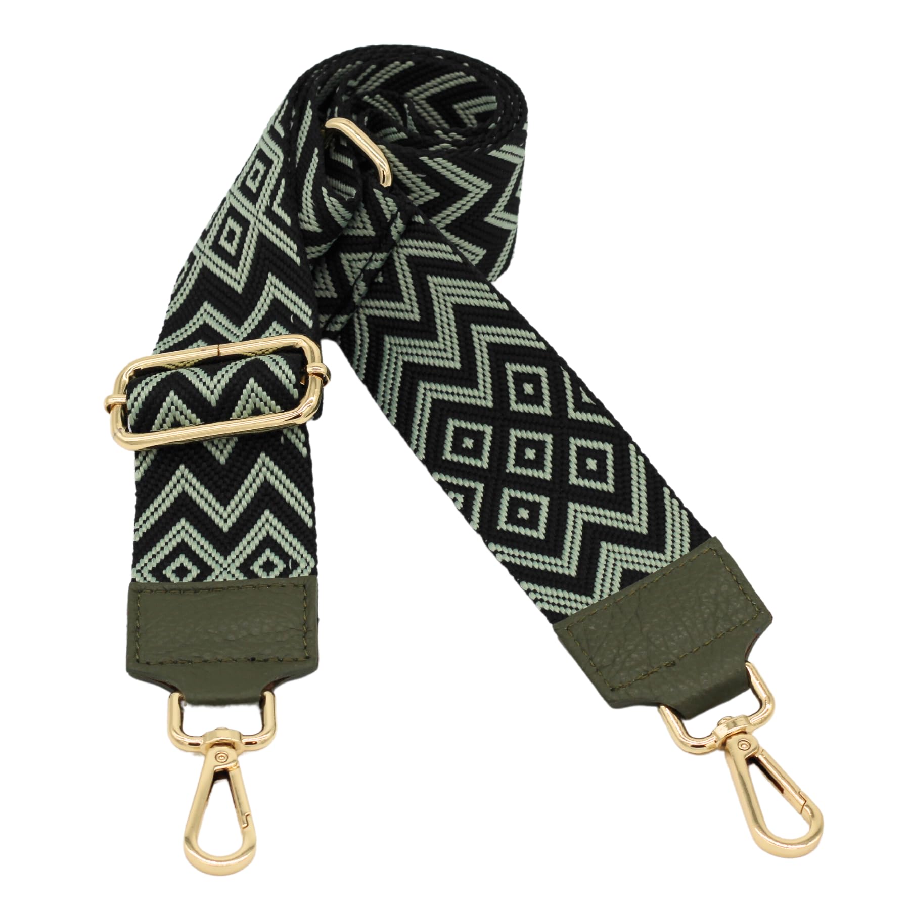 BRISE Taschengurt für Damen & Herren, 5cm Breiter Schultergurt, Verstellbarer 80-130 cm Taschenriemen aus Polyesterstoff und Leder, Stylischer Riemen mit 360 Drehbarer Kopf (Zickzack - Khaki) von Brise Art